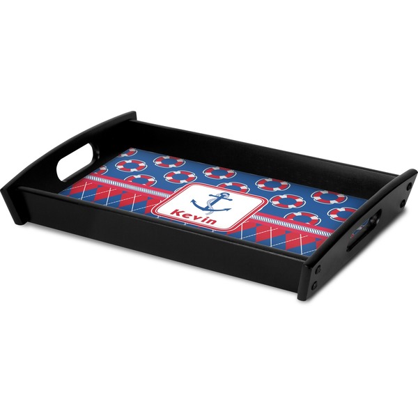 Buoy & Argyle Print Serving Tray Black - Corner