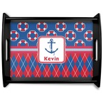 Buoy & Argyle Print Black Wooden Tray - Large (Personalized)