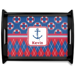 Buoy & Argyle Print Black Wooden Tray - Large (Personalized)