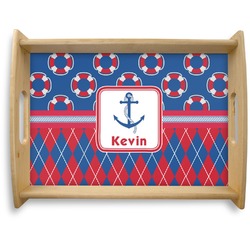 Buoy & Argyle Print Natural Wooden Tray - Large (Personalized)