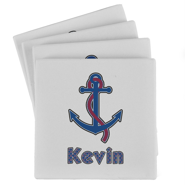 Custom Buoy & Argyle Print Absorbent Stone Coasters - Set of 4 (Personalized)
