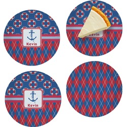Buoy & Argyle Print Set of 4 Glass Appetizer / Dessert Plate 8" (Personalized)