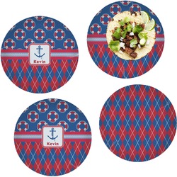 Buoy & Argyle Print Set of 4 Glass Lunch / Dinner Plate 10" (Personalized)