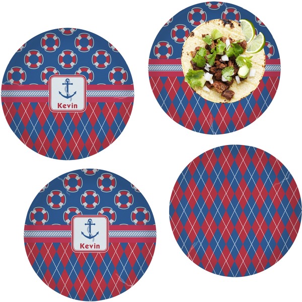 Custom Buoy & Argyle Print Set of 4 Glass Lunch / Dinner Plate 10" (Personalized)