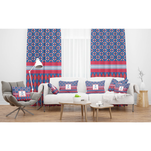 Buoy & Argyle Print Sheer and Custom Curtains in Room with Matching Pillows