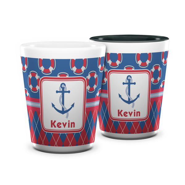 Custom Buoy & Argyle Print Ceramic Shot Glass - 1.5 oz (Personalized)