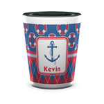 Buoy & Argyle Print Ceramic Shot Glass - 1.5 oz - Two Tone - Set of 4 (Personalized)