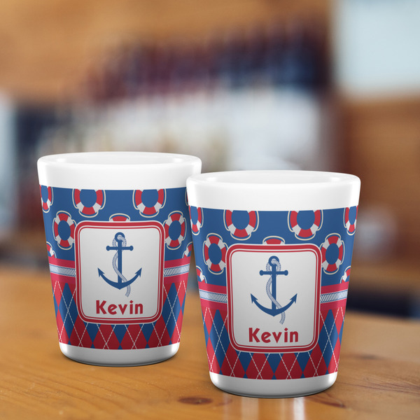 Buoy & Argyle Print Shot Glass - White - LIFESTYLE