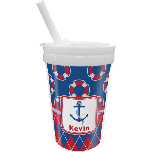 Custom Buoy & Argyle Print Sippy Cup with Straw (Personalized)