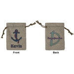 Buoy & Argyle Print Small Burlap Gift Bag - Front & Back (Personalized)