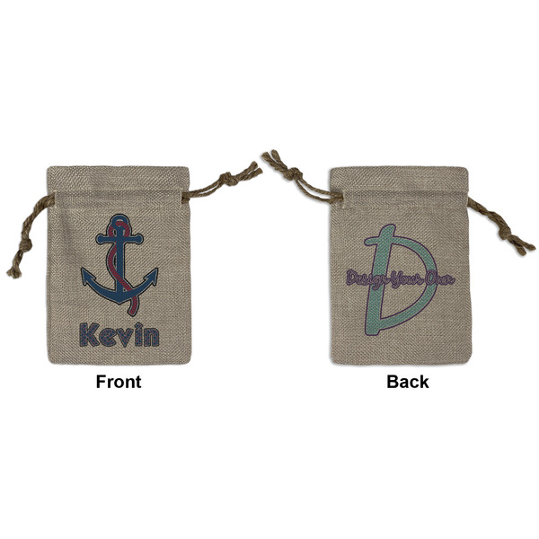 Custom Buoy & Argyle Print Small Burlap Gift Bag - Front & Back (Personalized)