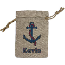 Buoy & Argyle Print Small Burlap Gift Bag - Front (Personalized)