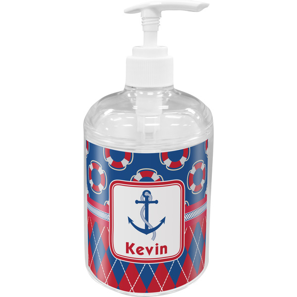Custom Buoy & Argyle Print Acrylic Soap & Lotion Bottle (Personalized)