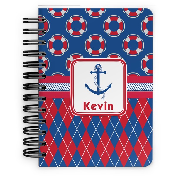 Custom Buoy & Argyle Print Spiral Notebook - 5x7 w/ Name or Text