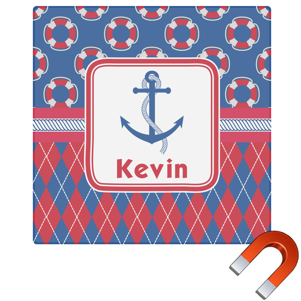 Custom Buoy & Argyle Print Square Car Magnet - 6" (Personalized)
