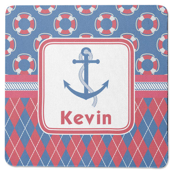 Custom Buoy & Argyle Print Square Rubber Backed Coaster (Personalized)