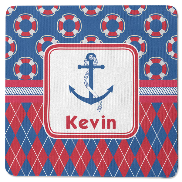 Custom Buoy & Argyle Print Square Rubber Backed Coaster (Personalized)