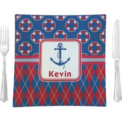 Buoy & Argyle Print Glass Square Lunch / Dinner Plate 9.5" (Personalized)