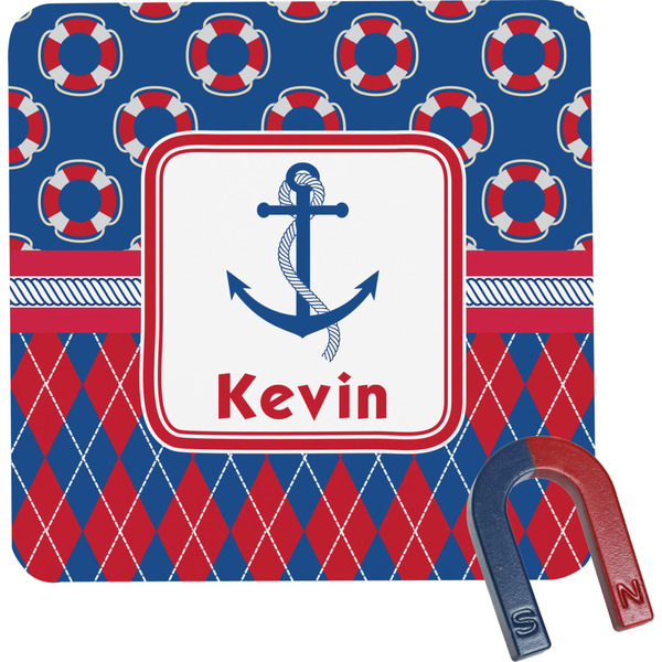 Custom Buoy & Argyle Print Square Fridge Magnet (Personalized)
