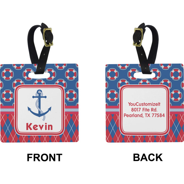 Buoy & Argyle Print Square Luggage Tag (Front + Back)