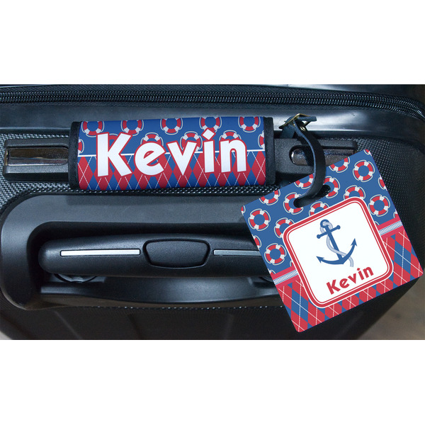 Buoy & Argyle Print Square Luggage Tag & Handle Wrap - In Context