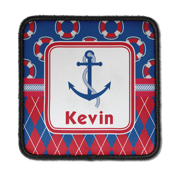Custom Buoy & Argyle Print Iron On Square Patch w/ Name or Text