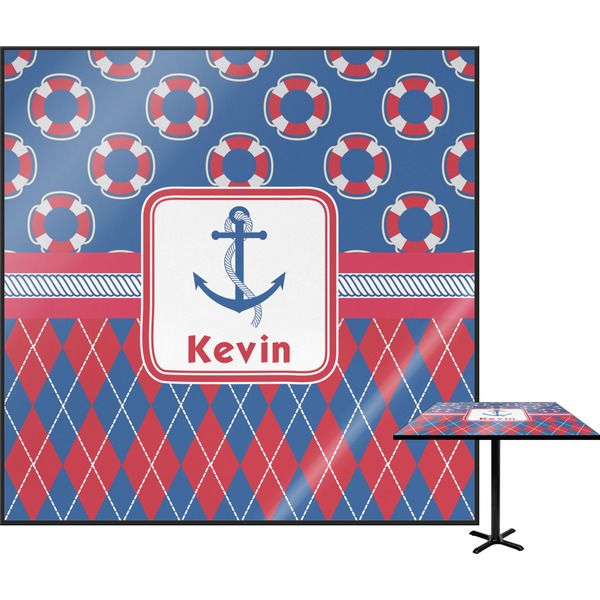 Custom Buoy & Argyle Print Square Table Top - 30" (Personalized)