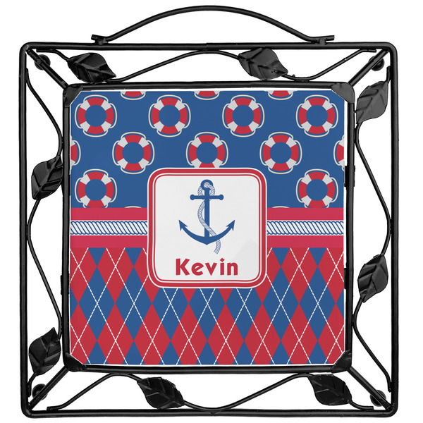 Custom Buoy & Argyle Print Square Trivet (Personalized)