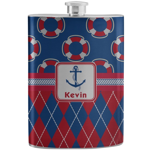 Custom Buoy & Argyle Print Stainless Steel Flask (Personalized)