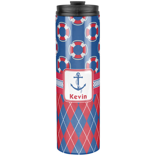 Custom Buoy & Argyle Print Stainless Steel Skinny Tumbler - 20 oz (Personalized)
