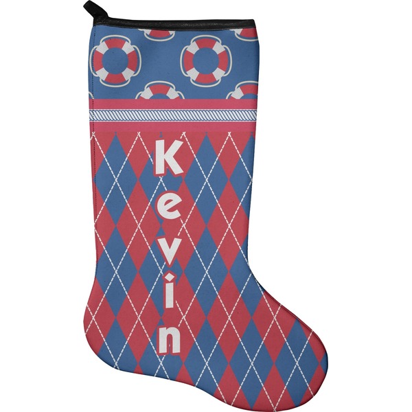 Custom Buoy & Argyle Print Holiday Stocking - Single-Sided - Neoprene (Personalized)