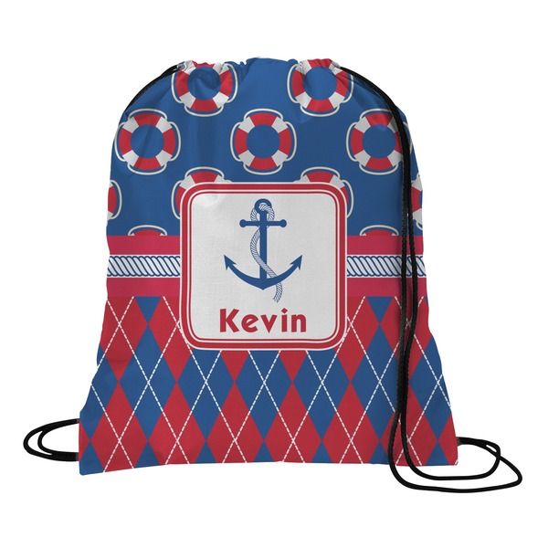 Custom Buoy & Argyle Print Drawstring Backpack - Large (Personalized)