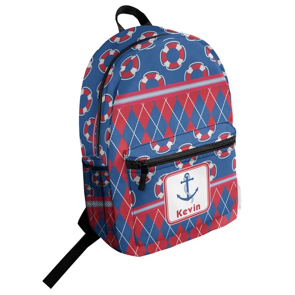 Custom Buoy & Argyle Print Student Backpack (Personalized)