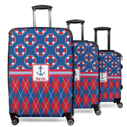 Buoy & Argyle Print 3 Piece Luggage Set - 20" Carry On, 24" Medium Checked, 28" Large Checked (Personalized)