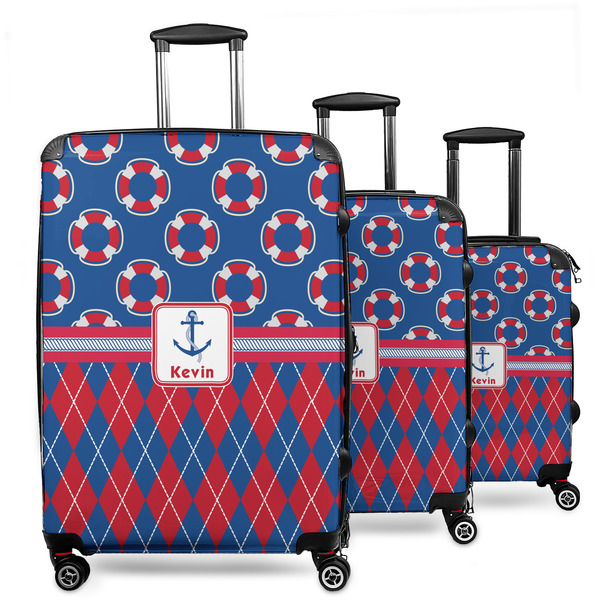Custom Buoy & Argyle Print 3 Piece Luggage Set - 20" Carry On, 24" Medium Checked, 28" Large Checked (Personalized)