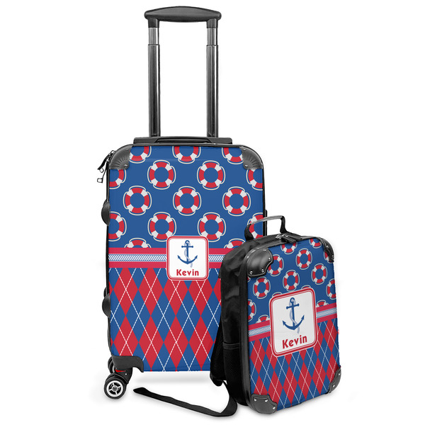 Custom Buoy & Argyle Print Kids 2-Piece Luggage Set - Suitcase & Backpack (Personalized)