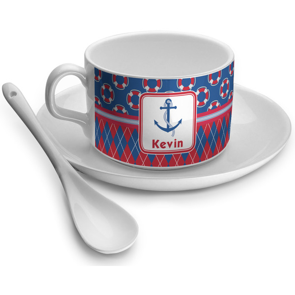 Custom Buoy & Argyle Print Tea Cup (Personalized)
