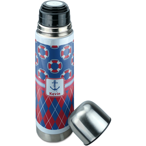 Buoy & Argyle Print Thermos - Lid Off