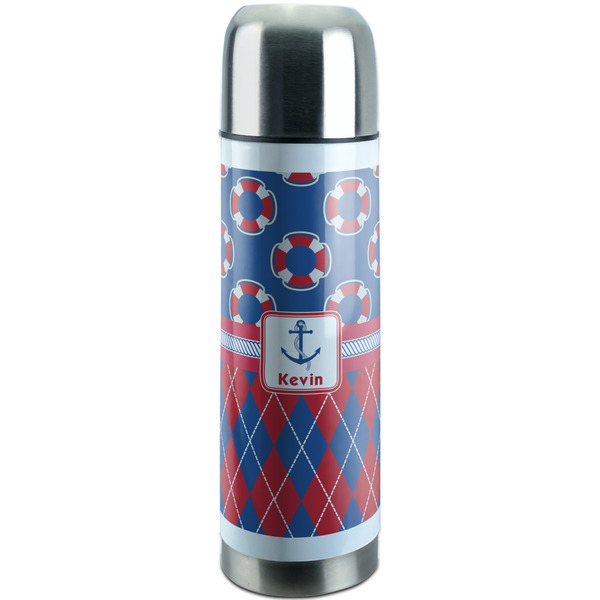 Custom Buoy & Argyle Print Stainless Steel Thermos (Personalized)