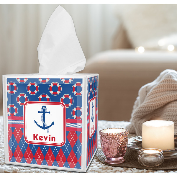 Buoy & Argyle Print Tissue Box - LIFESTYLE