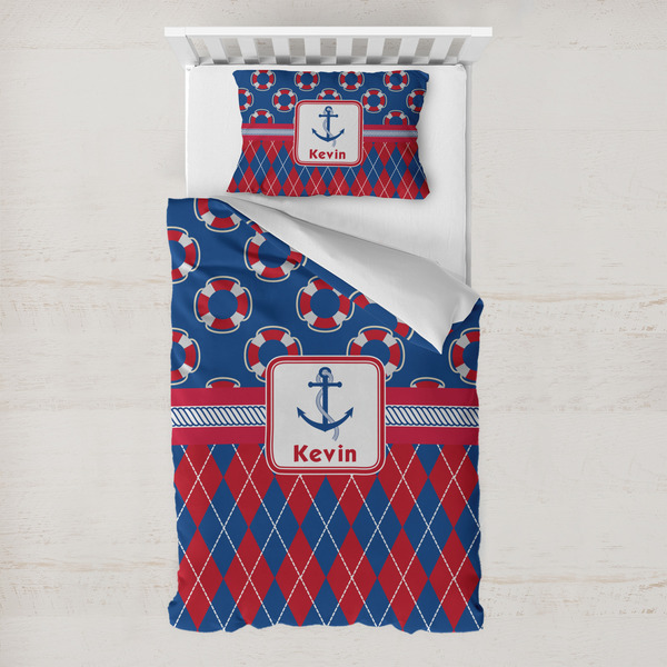 Custom Buoy & Argyle Print Toddler Bedding Set - With Pillowcase (Personalized)