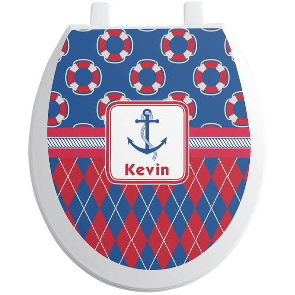 Custom Buoy & Argyle Print Toilet Seat Decal - Round (Personalized)
