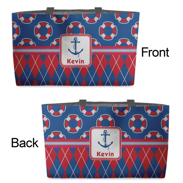 Buoy & Argyle Print Tote w/Black Handles - Front & Back Views