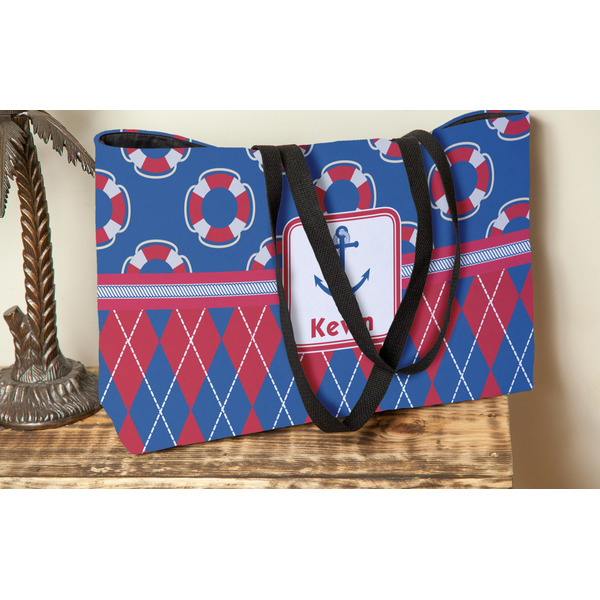 Buoy & Argyle Print Tote w/Black Handles - Lifestyle View