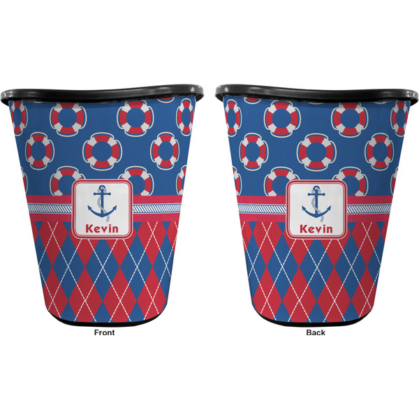 Buoy & Argyle Print Trash Can Black - Front and Back - Apvl