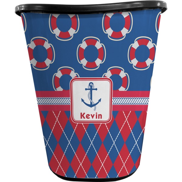 Buoy & Argyle Print Trash Can Black