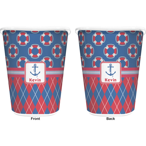 Buoy & Argyle Print Trash Can White - Front and Back - Apvl
