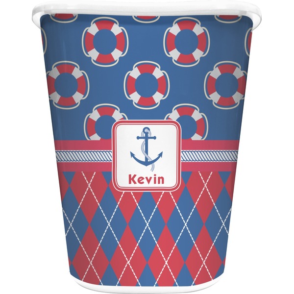 Custom Buoy & Argyle Print Waste Basket (Personalized)