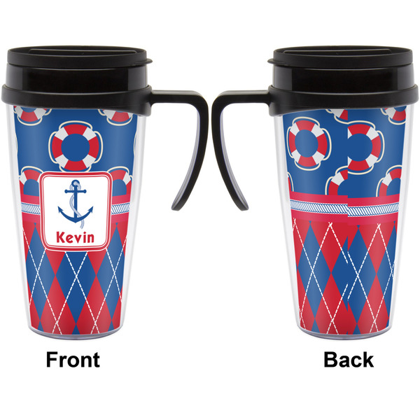 Buoy & Argyle Print Travel Mug with Black Handle - Approval
