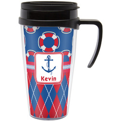 Buoy & Argyle Print Acrylic Travel Mug with Handle (Personalized)